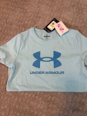 Under Armour Light Blue Tee with Blue Logo - Kids Short Sleeve